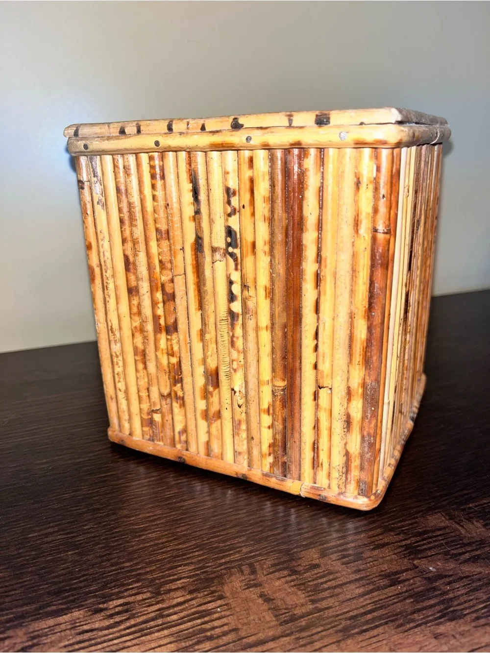 Vintage MCM Rattan Pencil Bamboo Tissue Box Cover Boho